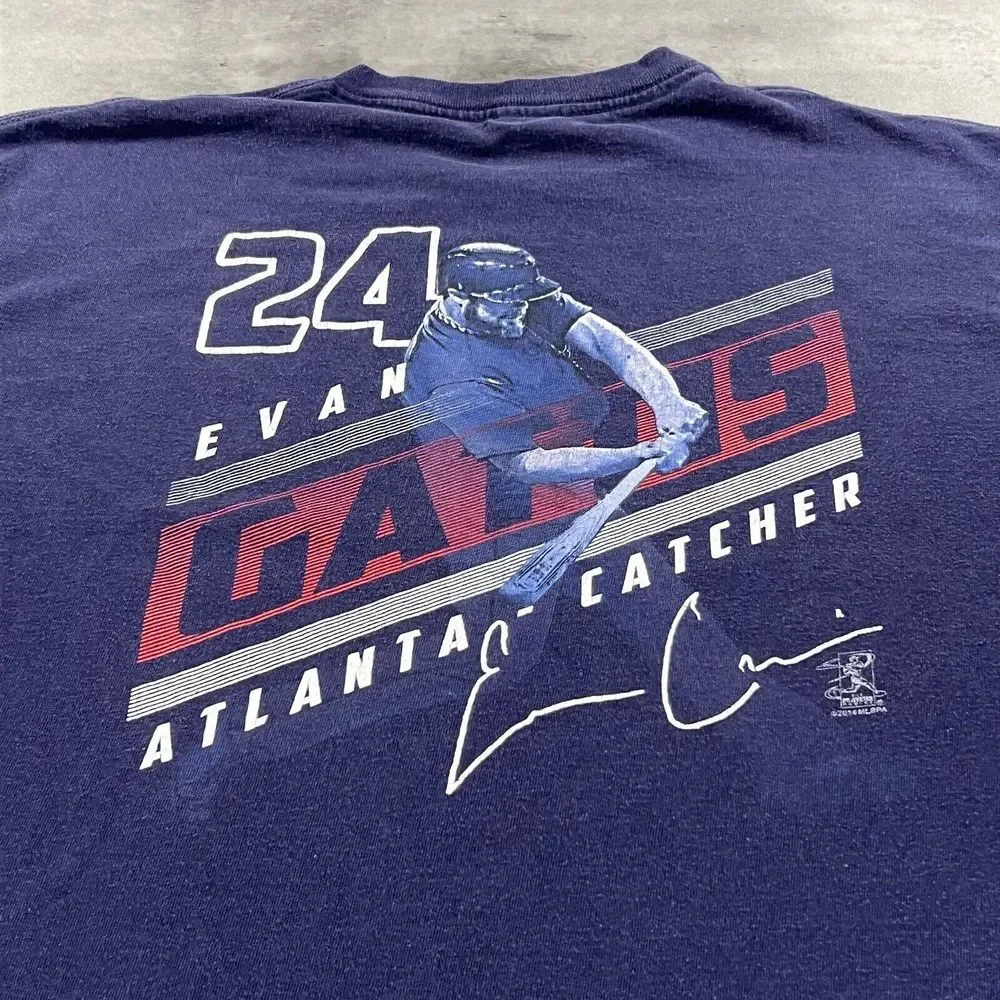 Evan Gattis Shirt Adult‎ Medium Blue Atlanta Braves MLB Baseball Player Auto Tee